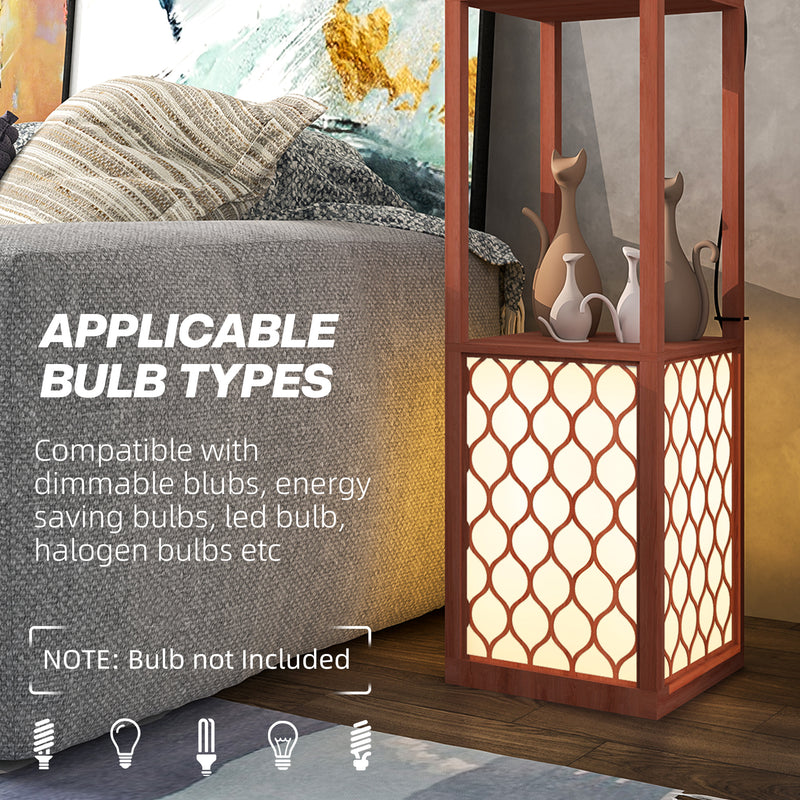 HOMCOM 2-Light Modern Floor Lamp with Shelves for Living Room, Bedroom, Brown