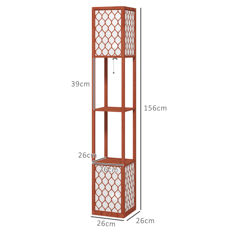 HOMCOM 2-Light Modern Floor Lamp with Shelves for Living Room, Bedroom, Brown
