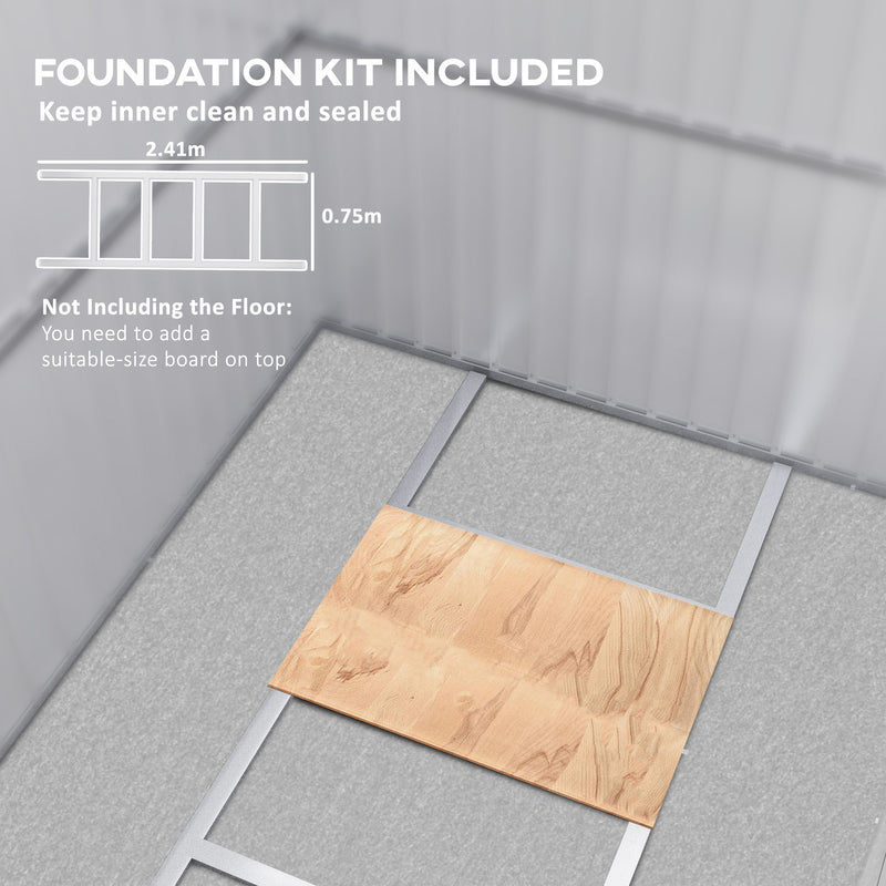 Outsunny 8.5 x 6ft Galvanised Steel Garden Shed with Foundation Kit, Grey