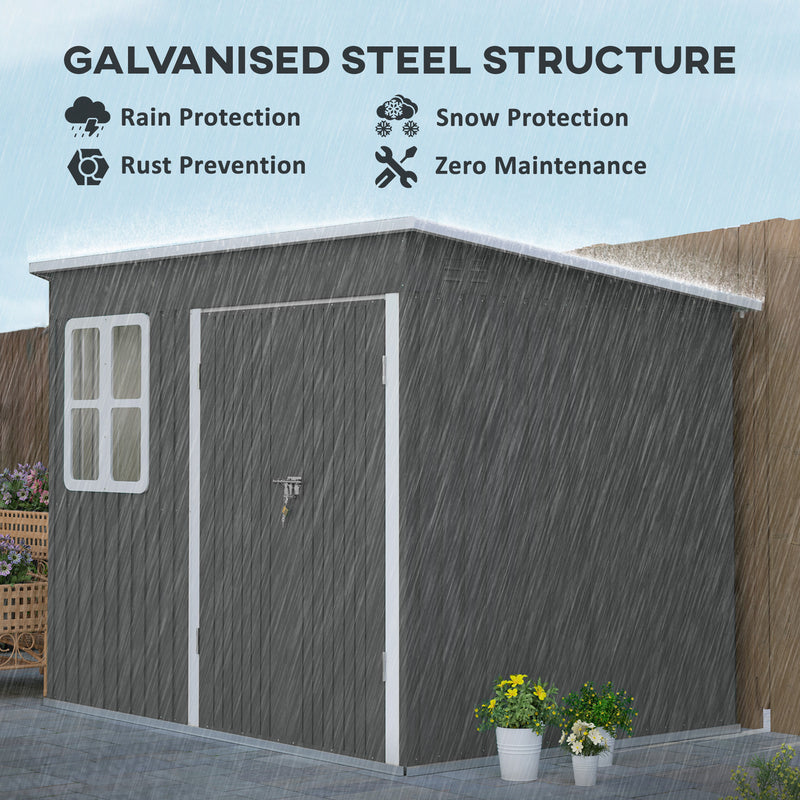 Outsunny 8.5 x 6ft Galvanised Steel Garden Shed with Foundation Kit, Grey