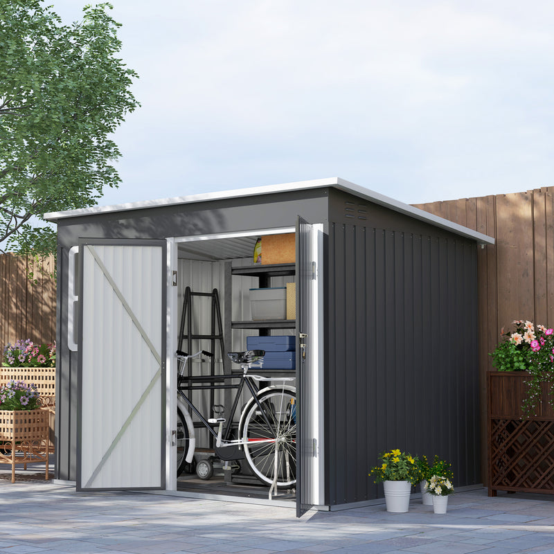 Outsunny 8.5 x 6ft Galvanised Steel Garden Shed with Foundation Kit, Grey
