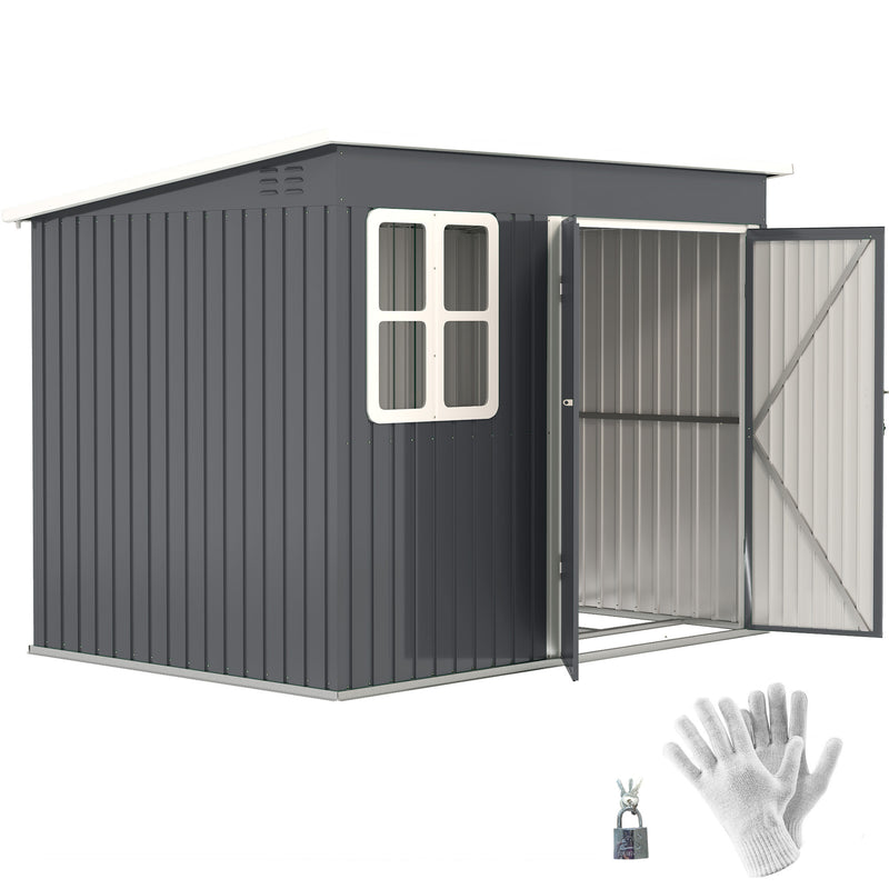 Outsunny 8.5 x 6ft Galvanised Steel Garden Shed with Foundation Kit, Grey