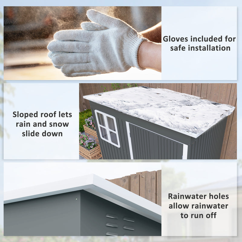 Outsunny 8.5 x 6ft Galvanised Steel Garden Shed with Foundation Kit, Grey