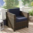 Outsunny Rattan Garden Armchair, Cushioned Single Rattan Chair, Brown/Blue