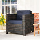 Outsunny Rattan Garden Armchair, Cushioned Single Rattan Chair, Brown/Blue