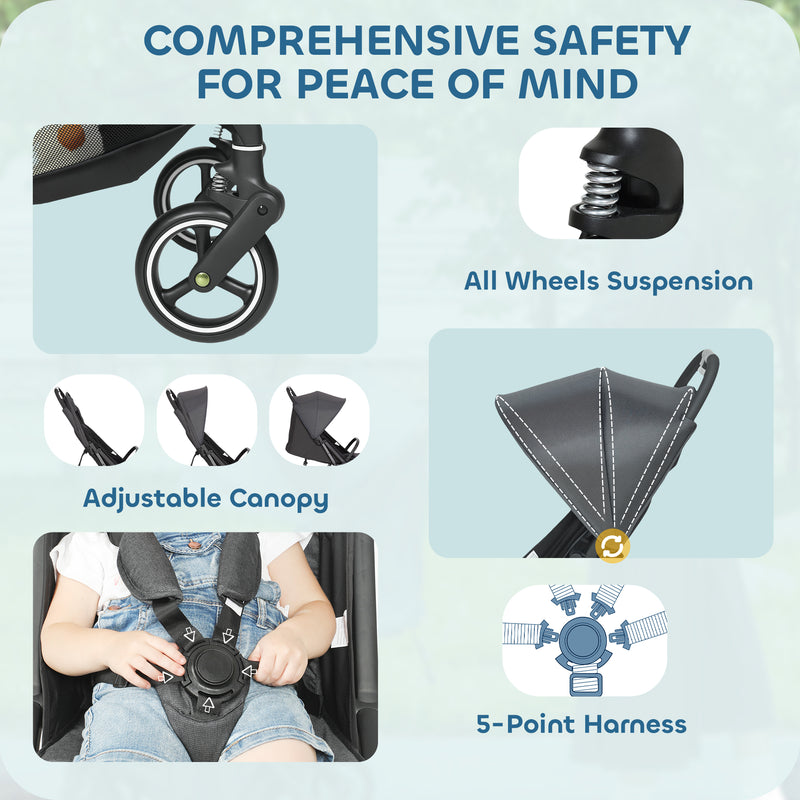 AIYAPLAY Travel Stroller with Easy Folding, Lightweight Pushchair