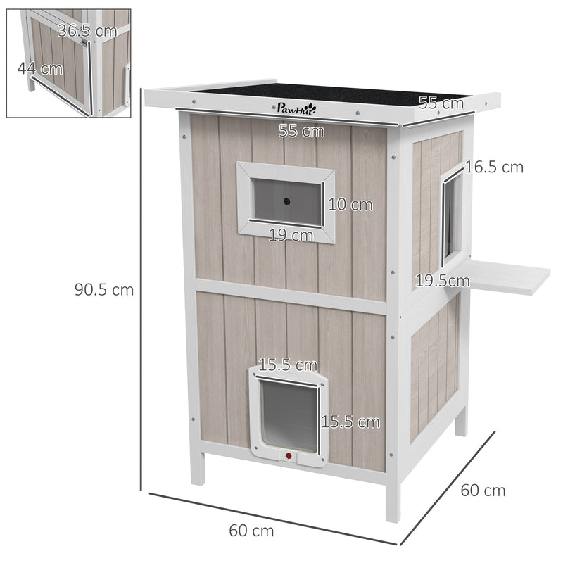 PawHut Outdoor Wooden Cat House w/ Removable Bottom, Escape Doors, for 1-2 Cats