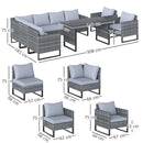 Outsunny Sectional Outdoor Furniture with Glass Top Table, Light Grey