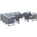 Outsunny Sectional Outdoor Furniture with Glass Top Table, Light Grey