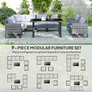 Outsunny Sectional Outdoor Furniture with Glass Top Table, Light Grey