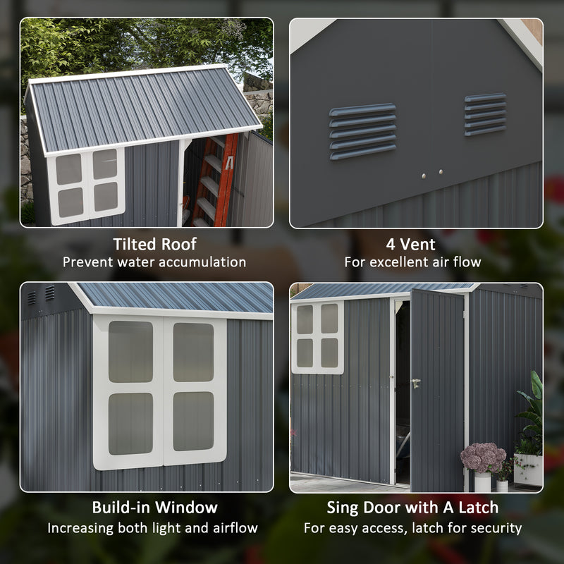Outsunny 7 x 6 ft Metal Garden Shed Outdoor Storage Shed w/ Door, Dark Grey