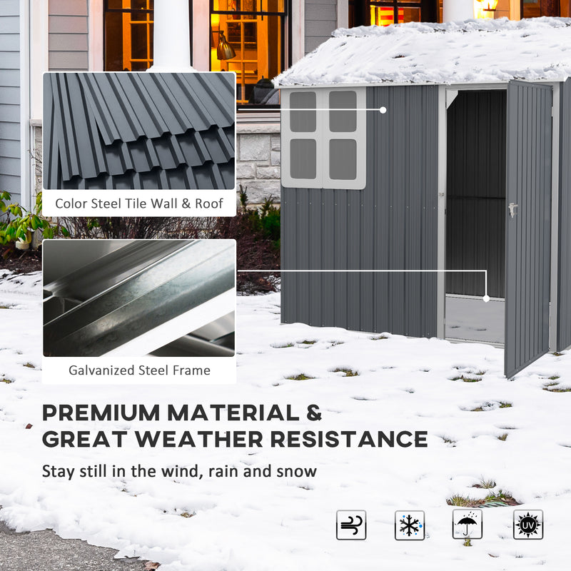 Outsunny 7 x 6 ft Metal Garden Shed Outdoor Storage Shed w/ Door, Dark Grey