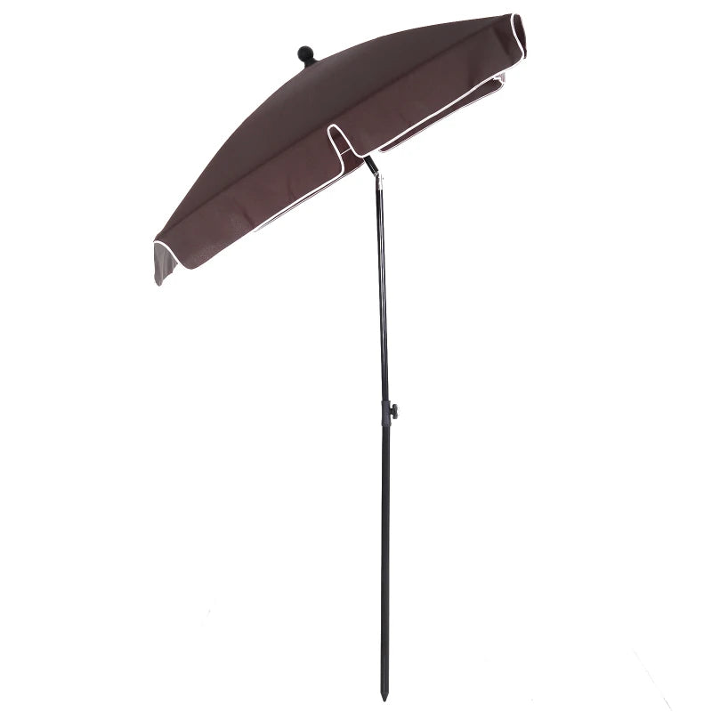 Outsunny Garden Parasol Umbrella, Outdoor Market Table Umbrella with Ruffles & Aluminium Pole, Rectangular Tilting Parasol Sun Shade Canopy, 2 x 1.3m, Brown