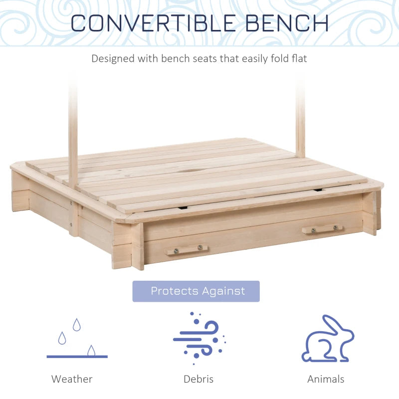 Outsunny Wooden Square Sandpit 106L x 106W x 121H cm