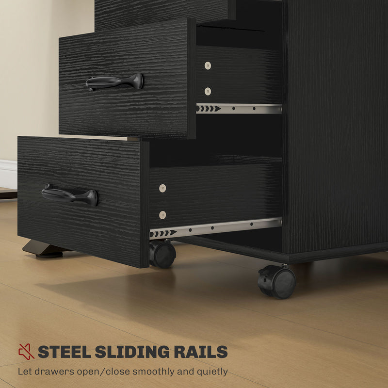 3 Drawer Rolling File Cabinet With Wheels Under Desk Mobile Filing Cabinet - Black/White