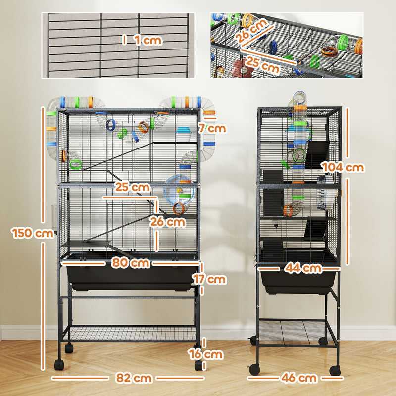 PawHut Hamster Cage, Gerbil Cage On Wheels With Storage Shelf