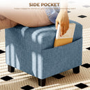 HOMCOM Small Ottoman with Side Pocket Living Room, Dark Blue