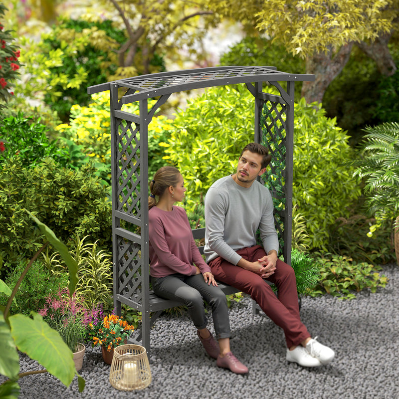 Outsunny Arch Pergola Garden Bench, Wooden Garden Arbour with Seat, Grey