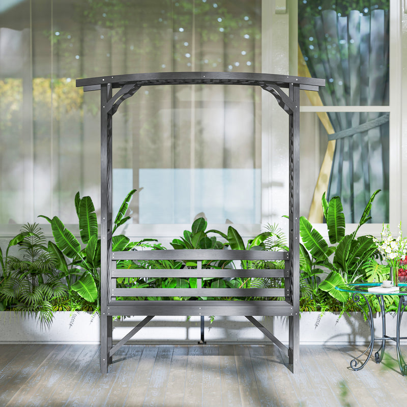 Outsunny Arch Pergola Garden Bench, Wooden Garden Arbour with Seat, Grey