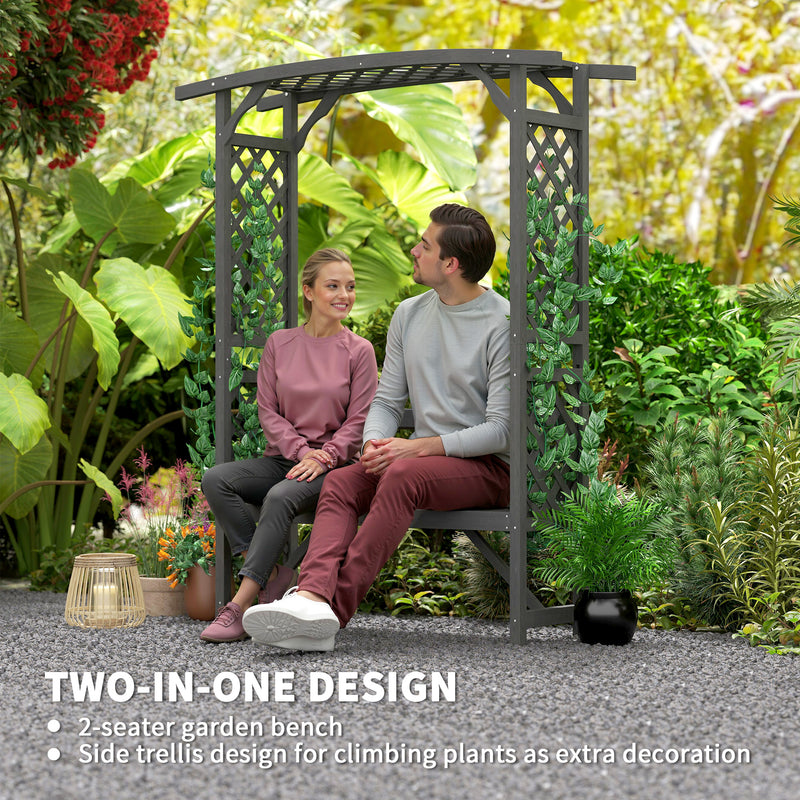Outsunny Arch Pergola Garden Bench, Wooden Garden Arbour with Seat, Grey