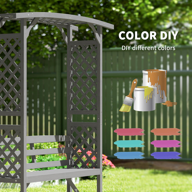 Outsunny Arch Pergola Garden Bench, Wooden Garden Arbour with Seat, Grey