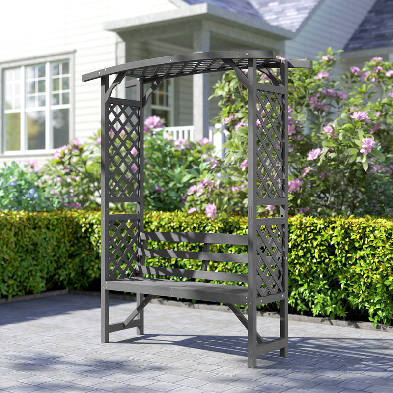 Outsunny Arch Pergola Garden Bench, Wooden Garden Arbour with Seat, Grey