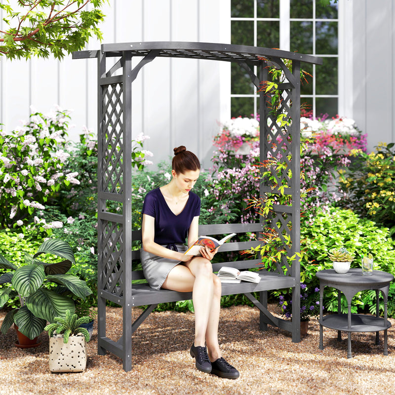 Outsunny Arch Pergola Garden Bench, Wooden Garden Arbour with Seat, Grey