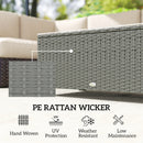 Outsunny Garden Rattan Side Table, Wicker Coffee Desk, Glass Top, Light Grey
