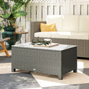 Outsunny Garden Rattan Side Table, Wicker Coffee Desk, Glass Top, Light Grey