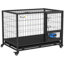PawHut Heavy Duty Dog Crate on Wheels w/ Bowl Holder, Removable Tray