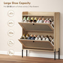 HOMCOM Boho Narrow Shoe Cabinet, Shoe Rack with 2 Flip Drawers, Oak