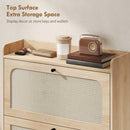 HOMCOM Boho Narrow Shoe Cabinet, Shoe Rack with 2 Flip Drawers, Oak