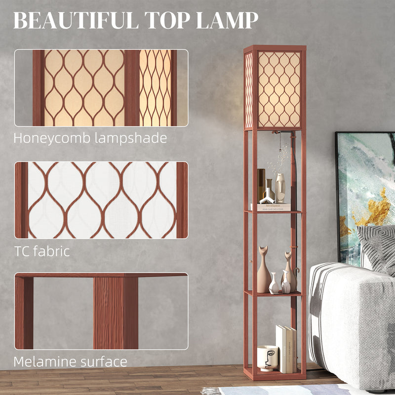 HOMCOM Modern Floor Lamp Light With 3 Shelves Fabric Lampshade