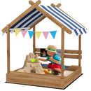 Outsunny Sand Pit With Canopy, Blackboard, Toys, Sink, Seats, Flags For Kids