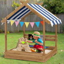 Outsunny Sand Pit With Canopy, Blackboard, Toys, Sink, Seats, Flags For Kids