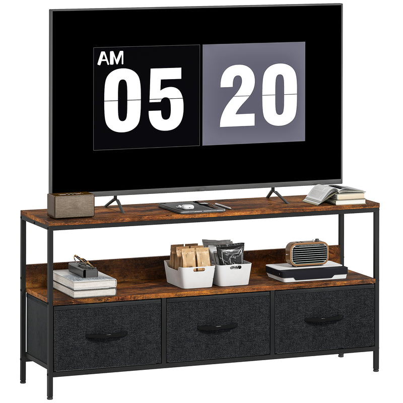 HOMCOM TV Cabinet, TV Console Unit With 3 Foldable Linen Drawers