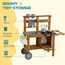 AIYAPLAY Wooden Mud Kitchen with Wheels, Stove, Stainless Steel Accessories