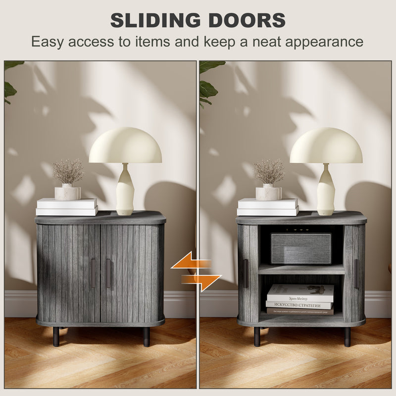 HOMCOM Nightstand with Sliding Doors and Metal Legs for Bedroom