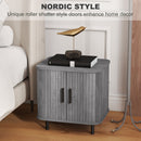 HOMCOM Nightstand with Sliding Doors and Metal Legs for Bedroom