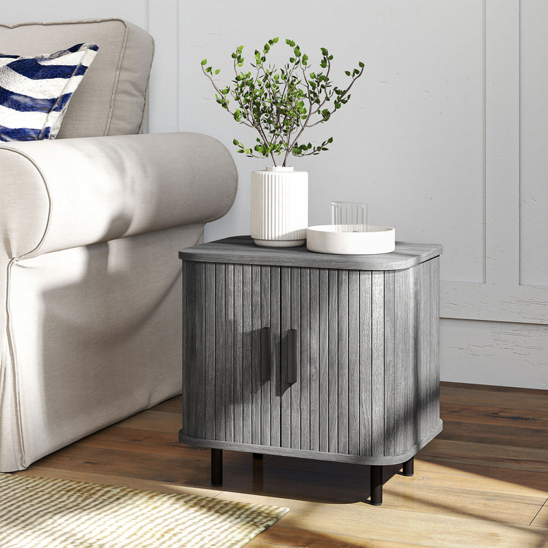HOMCOM Nightstand with Sliding Doors and Metal Legs for Bedroom