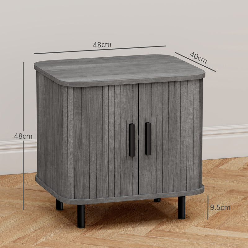 HOMCOM Nightstand with Sliding Doors and Metal Legs for Bedroom