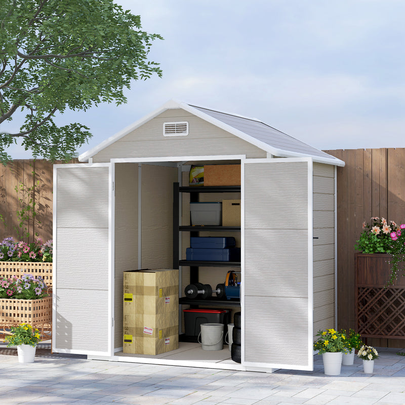 Outsunny 6 X 5ft Resin Garden Shed With Floor And Window, Grey