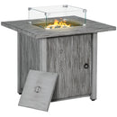 Outsunny Gas Fire Pit Table with 40,000 BTU Burner, Cover, Glass Screen, Grey