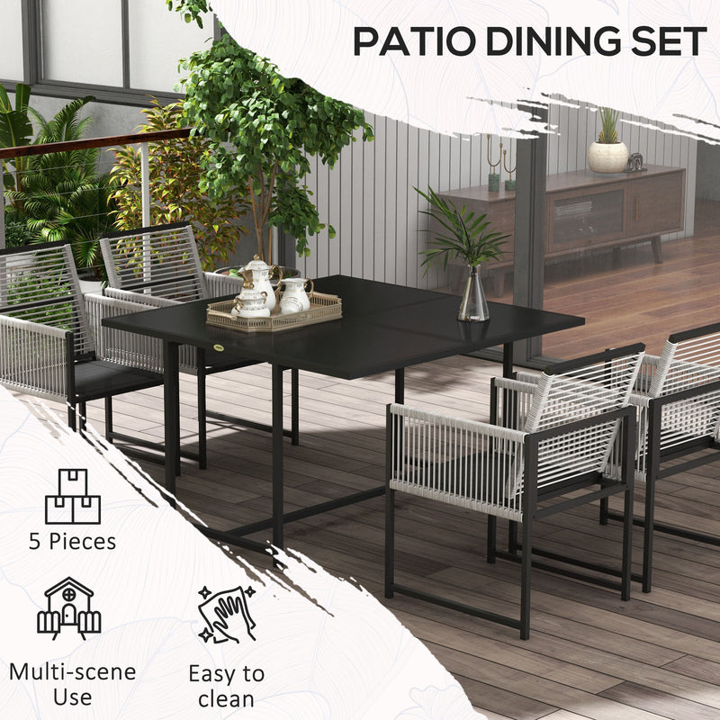 Outsunny 5 Pieces Patio Dining Set with Foldable Back, Light Grey