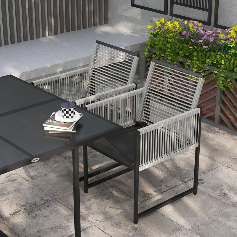 Outsunny 5 Pieces Patio Dining Set with Foldable Back, Light Grey