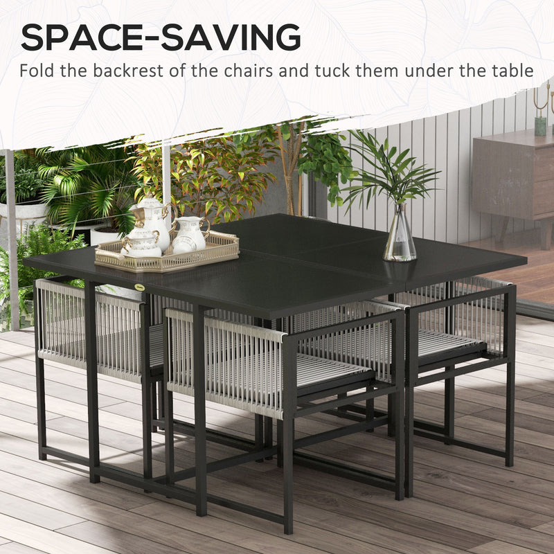 Outsunny 5 Pieces Patio Dining Set with Foldable Back, Light Grey