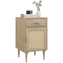 HOMCOM Bedside Table with Rattan Drawer, Cabinet and Adjustable Shelf, Natural