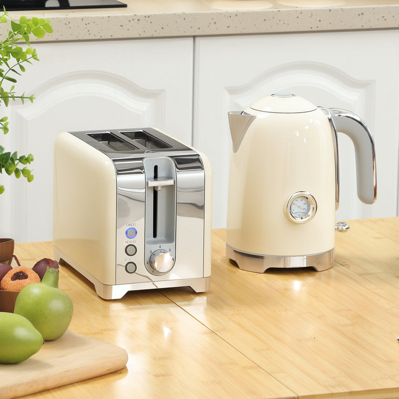HOMCOM Kettle and Toaster Set with Temperature Gauge, Crumb Tray