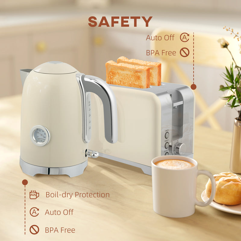 HOMCOM Kettle and Toaster Set with Temperature Gauge, Crumb Tray