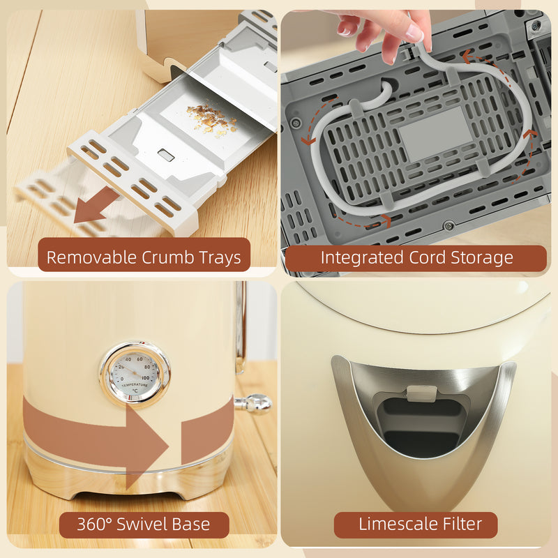 HOMCOM Kettle and Toaster Set with Temperature Gauge, Crumb Tray